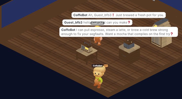 A barista bot talking to a player